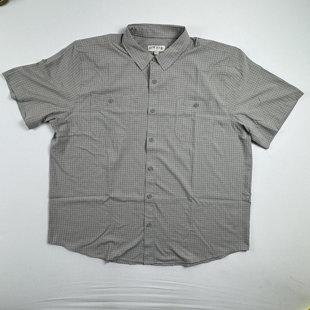 Orvis Mens  XXL Gray‎ Plaid Short Sleeve Button-Up Shirt Lightweight Sportsman - Picture 2 of 7